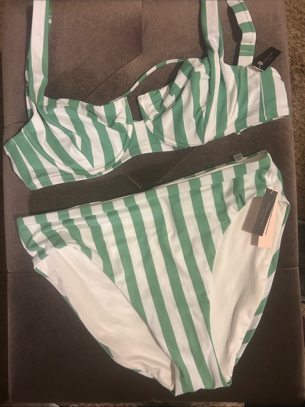 Victoria's Secret Green and White Striped Bikini Set